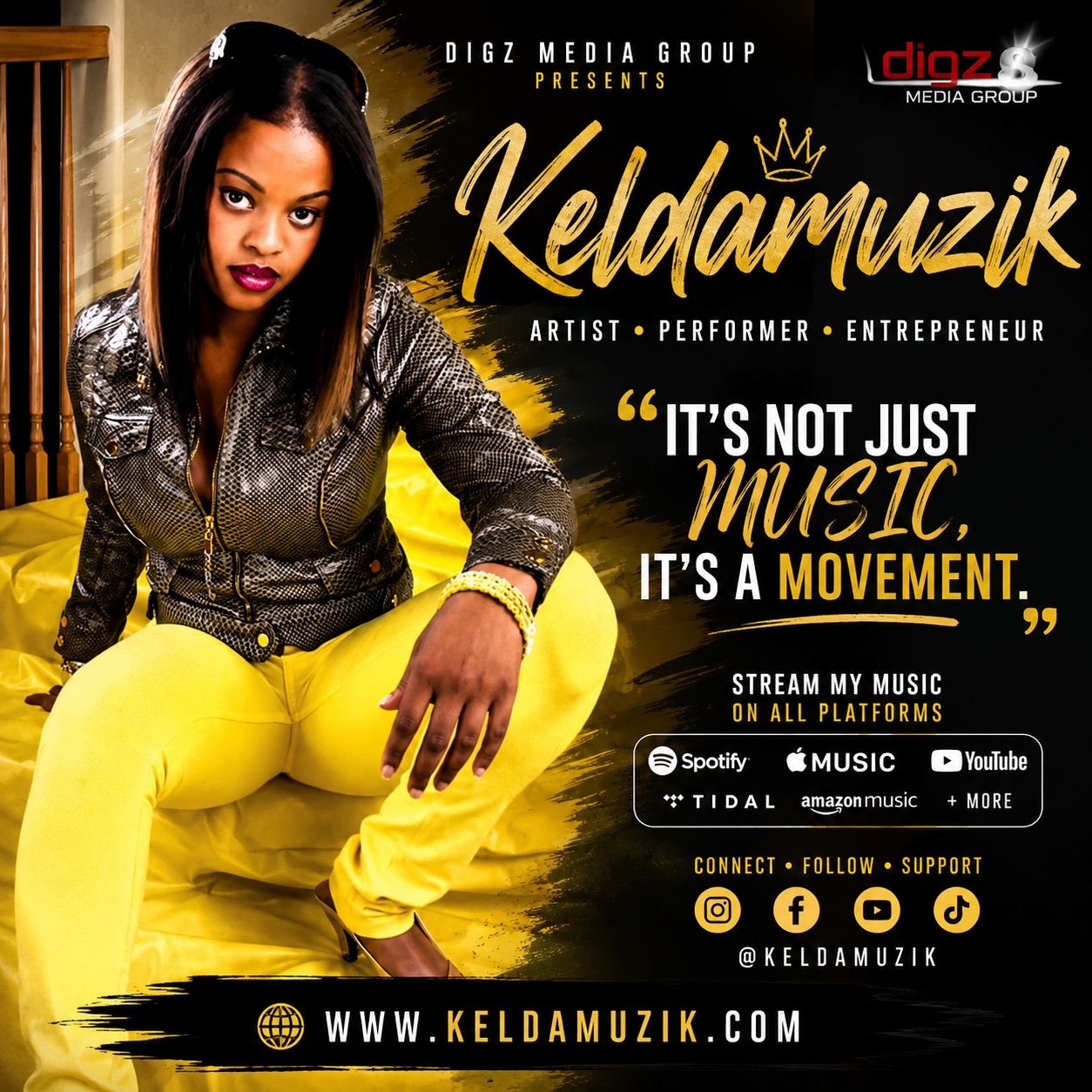 Keldamuzik, aka Diva, is more than an artist — she’s a whole movement. 👑✨ A Bay Area powerhouse, she brings bold energy to music, live performance, TV, film, hosting, and entrepreneurship.
Blending hip-hop, R&B, pop, and dance, Keldamuzik aka Diva delivers confidence, glamour, and boss energy every time she steps in the spotlight. She’s not just making music — she’s building a brand, owning her lane, and giving true Diva vibes every step of the way.
It’s not just music… it’s a movement.
Follow @Keldamuzik
🌐 Keldamuzik.com