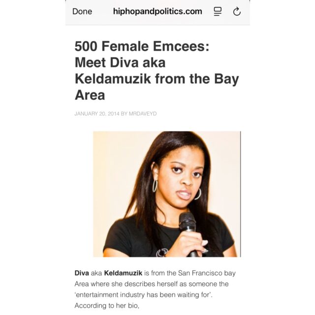 #ThrowbackThursday ✨

I remember back in 2014 when journalist @mrdaveyd wrote a great article on me for Hip-Hop and Politics. It was such a special moment to have my journey, music, and grind recognized and documented during that chapter of my career.

Looking back reminds me how far I’ve come and how important it is to appreciate the people who take the time to tell your story.

Much love and appreciation to Davey D and Hip-Hop and Politics for highlighting Keldamuzik aka Diva. 💜
