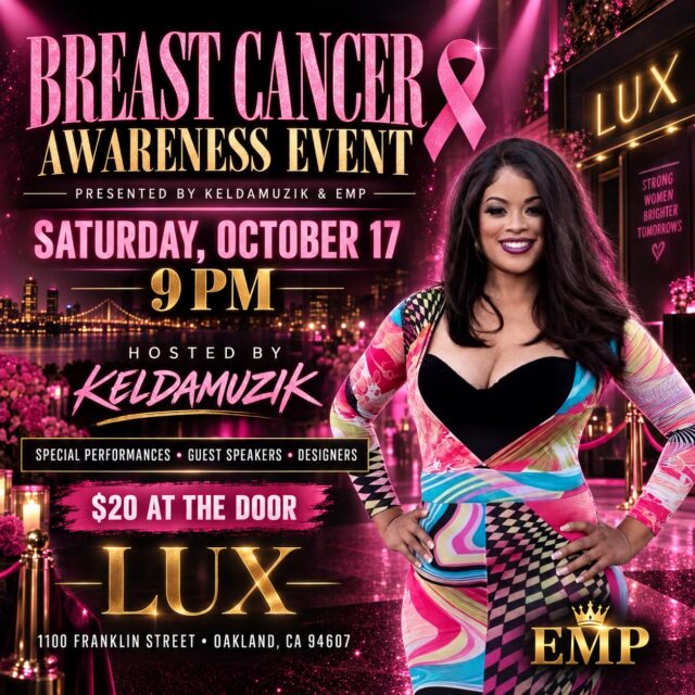 🎀 Oakland, let’s stand together! Join me October 17 at LUX for a powerful Breast Cancer Awareness Event featuring performances, speakers, and designers. Hosted by Keldamuzik. 💕

🎟️ $20 at the door | 9 PM