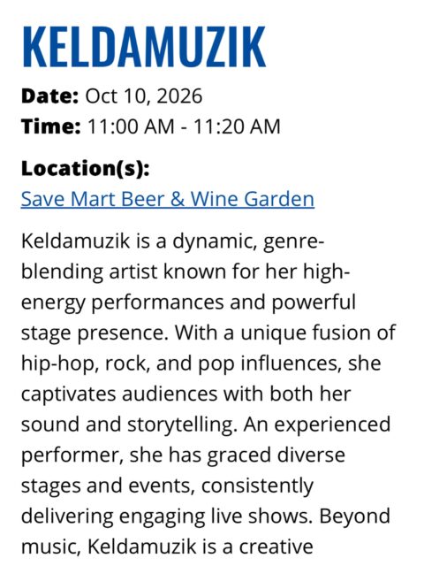 🚨 FRESNO, I’M COMING! 🚨 Catch Keldamuzik LIVE at The Big Fresno Fair! 🎤🔥
📅 October 10, 2026
⏰ 11:00–11:20 AM
📍 Save Mart Beer & Wine Garden
Pull up early—the Diva is bringing BIG energy! 💋🎶 #Keldamuzik #BigFresnoFair #Fresno #LiveMusic #TheDiva